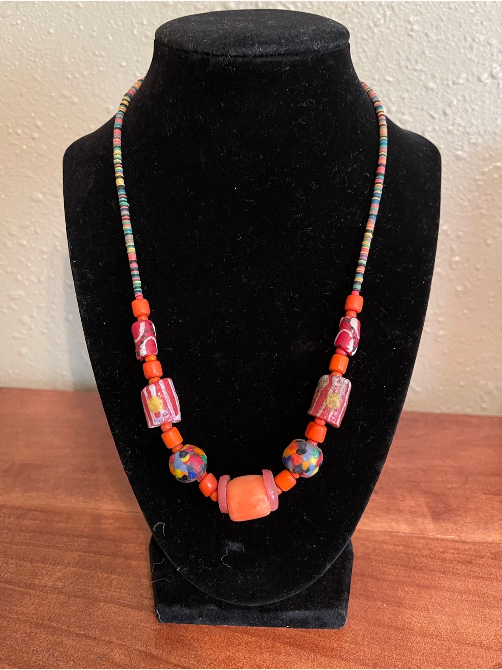 Handcrafted Multicolor & Orange Bead Necklace